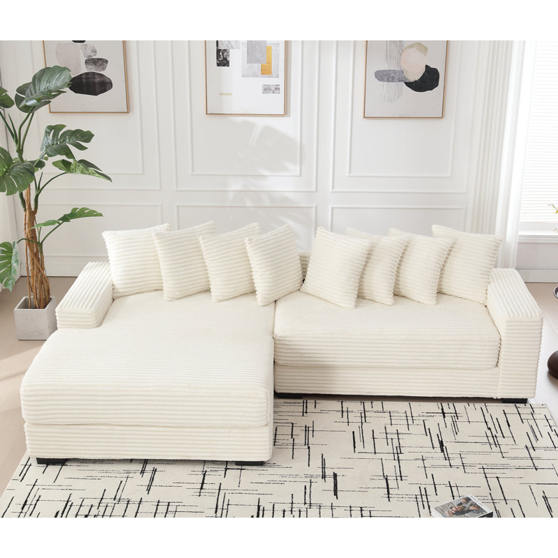 Canapé modulaire en L en forme de L, méridienne gauche, 8 coussins, beige, facile à assembler pour un confort confortable surdimensionné, méridienne en velours côtelé, assemblage simple