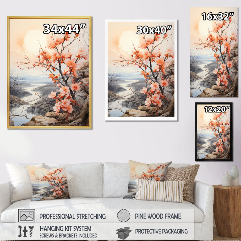 Tranquillité, pêche, paix, paysage, Cadre flottant doré, H 32 po x l 24 po x P 1 po