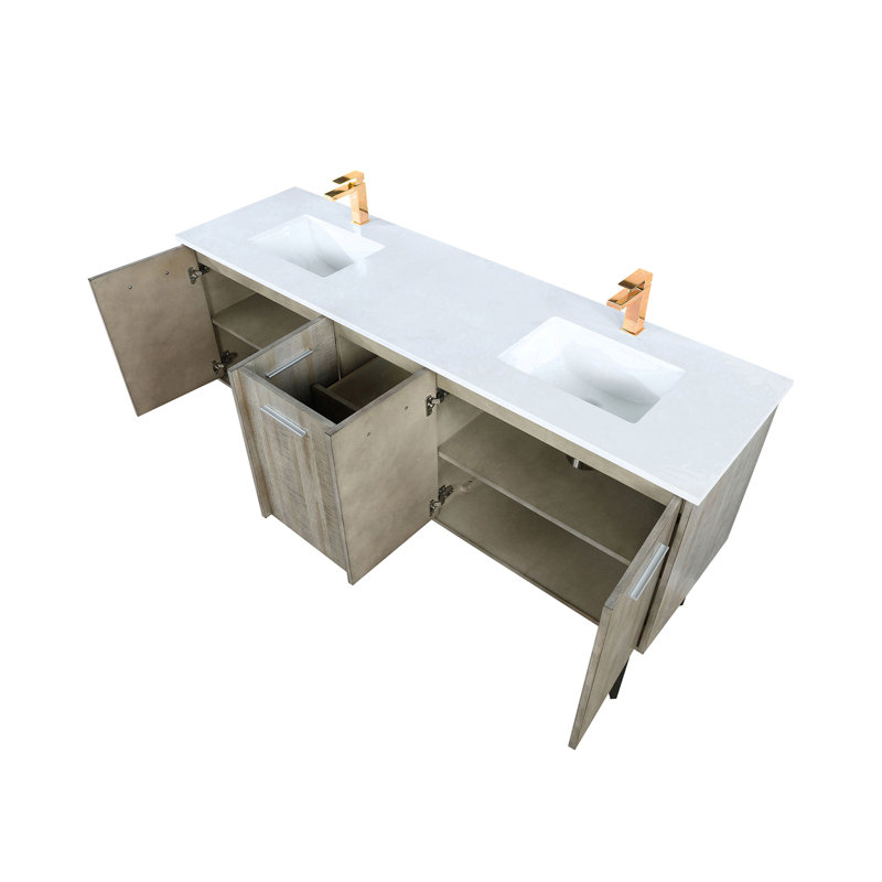Rustic Acacia Double Bath Vanity, Faucet Set, 36.63" H x 72" W x 20.25" D,  White Quartz/Rose Gold/Beige