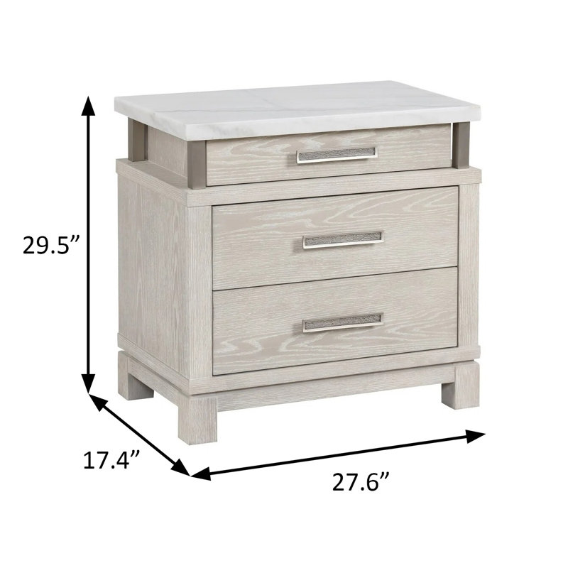 Nightstand W/ Marble Top, Weathered Grey