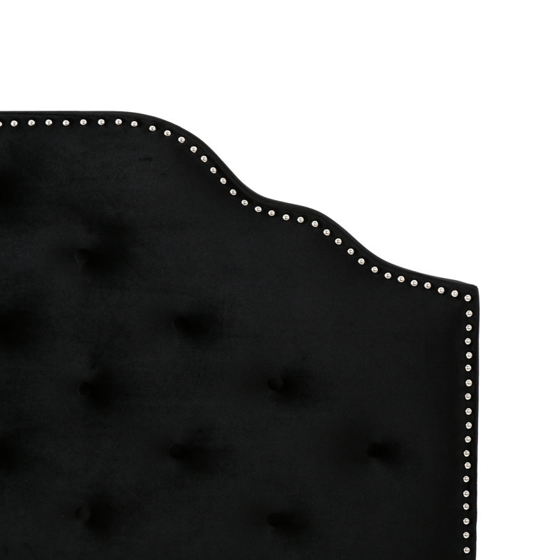 Queen & Full Sized Headboard - Black Velvet Upholstery With Button Diamond Stitch And Charming Nailhead Details, Assembly Required Contemporary Stylish Needed