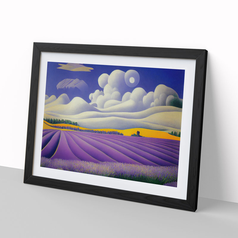 Delicious Lavender Flower Field - Single Picture Frame Painting, Black, 46cm H x 64cm W x 2cm D
