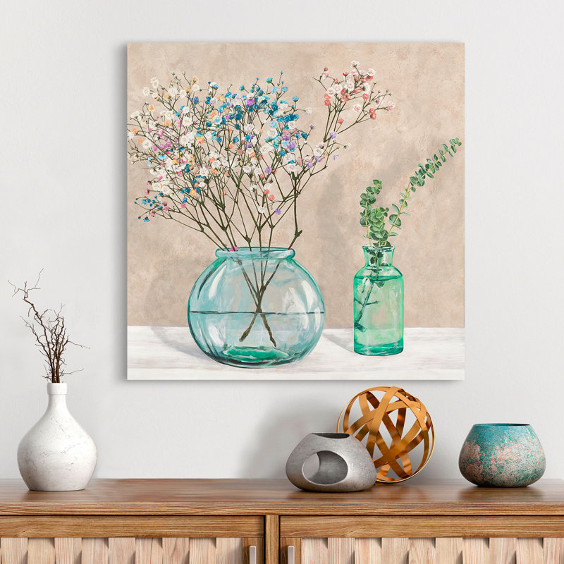 Floral Setting With Glass Vases I by Jenny Thomlinson - Wrapped Canvas Print, 70cm H x 70cm W x 4cm D