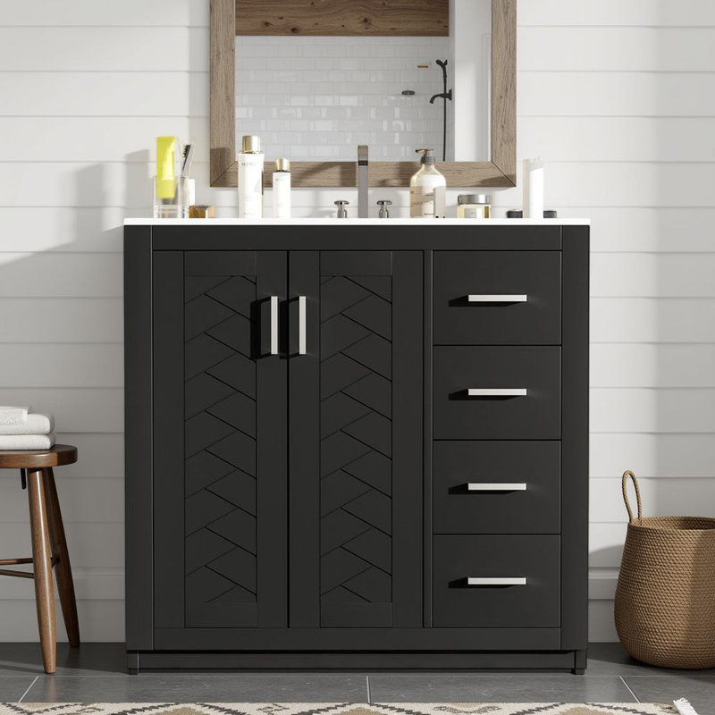 36" Free-Standing Bathroom Vanity Set With Ceramic Sink, Bathroom Srorage Cabinet With Soft Closing Doors & 3 Deep Drawers