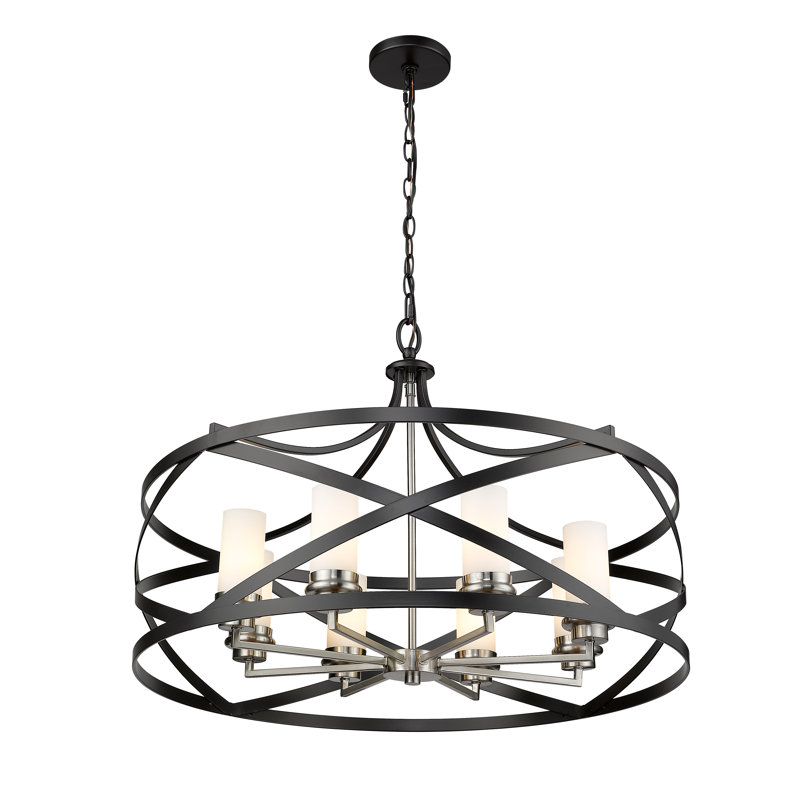 Luminaire suspendu tambour unique à 8 lumières Ravinder, Nickel brossé