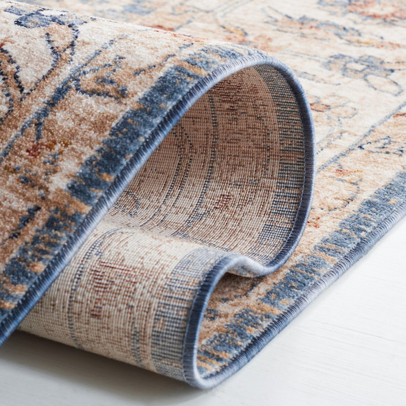 Tapis ivoire / bleu tissé à la machine Ralph Lauren Helena, Rectangle 2 pi 6 po x 4 pi