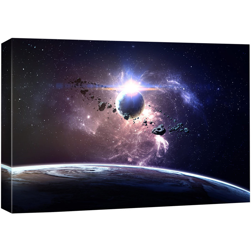 " Purple Galaxy And Planet With Space Rocks ", 32'' H x 48'' W