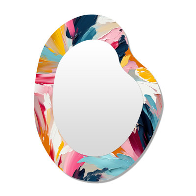 Colorful Vibrant Paint Swirl Bliss - Abstract Irregular Shape Decorative Wall Mirror, Modern Asymmetrical Mirror, Printed Metal Art