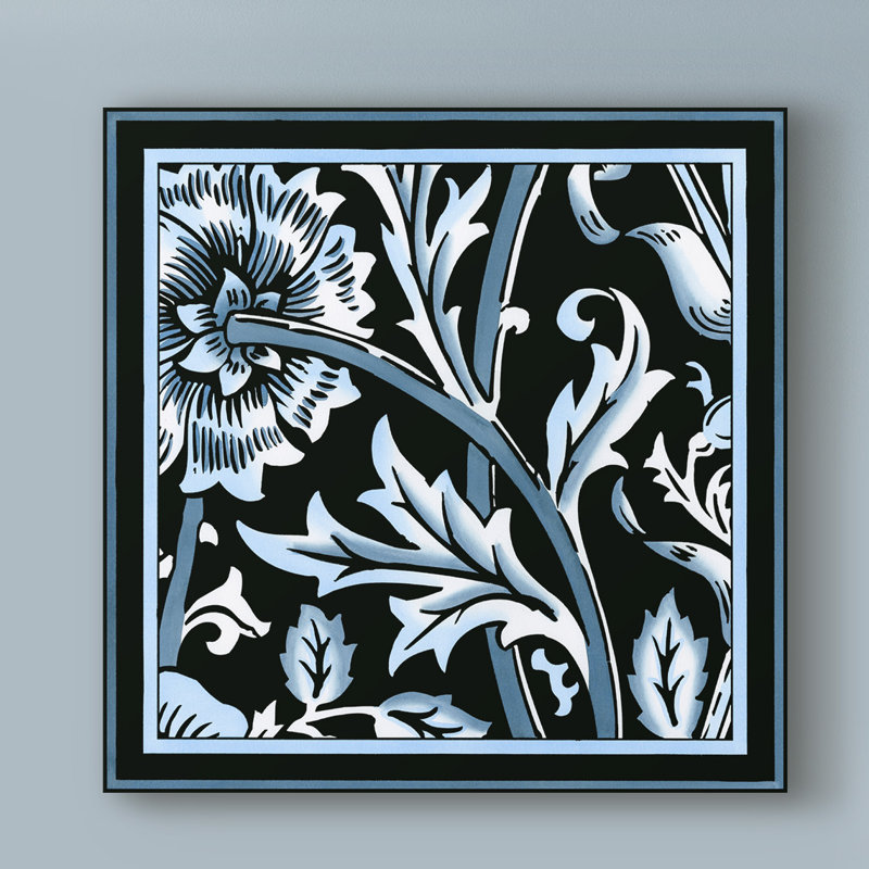 «Blue And White Floral Motif IV», reproduction d'impression sur toile tendue, H 35 po x l 35 po x P 2 po