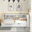 Lit de jour en bois avec couchette simple, lit de jour avec tablette de rangement et ports de charge USB, blanc