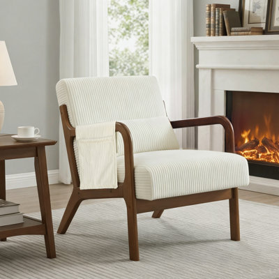 Mid-Century Modern Accent Chair with 6.69'' Thick Cushioned Seat, Solid Wood Frame Armchair