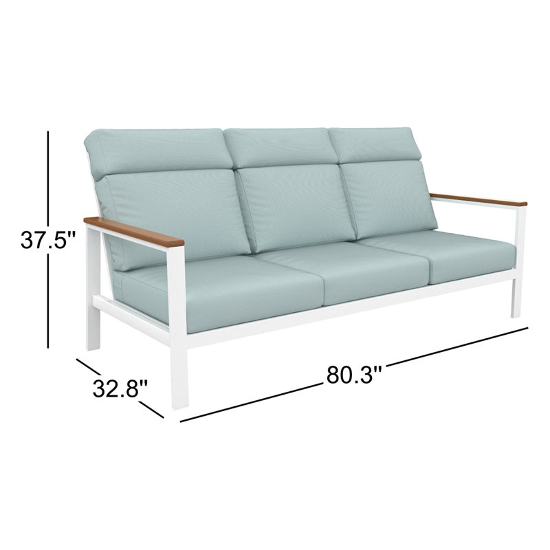 Canapé d'extérieur en métal avec coussin Sunbrella Townsend, Bleu clair