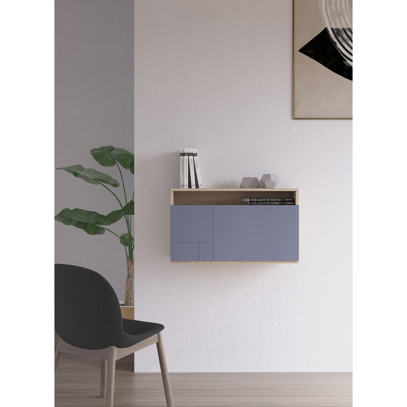 Fryman Floating Desk, Oak/Blue