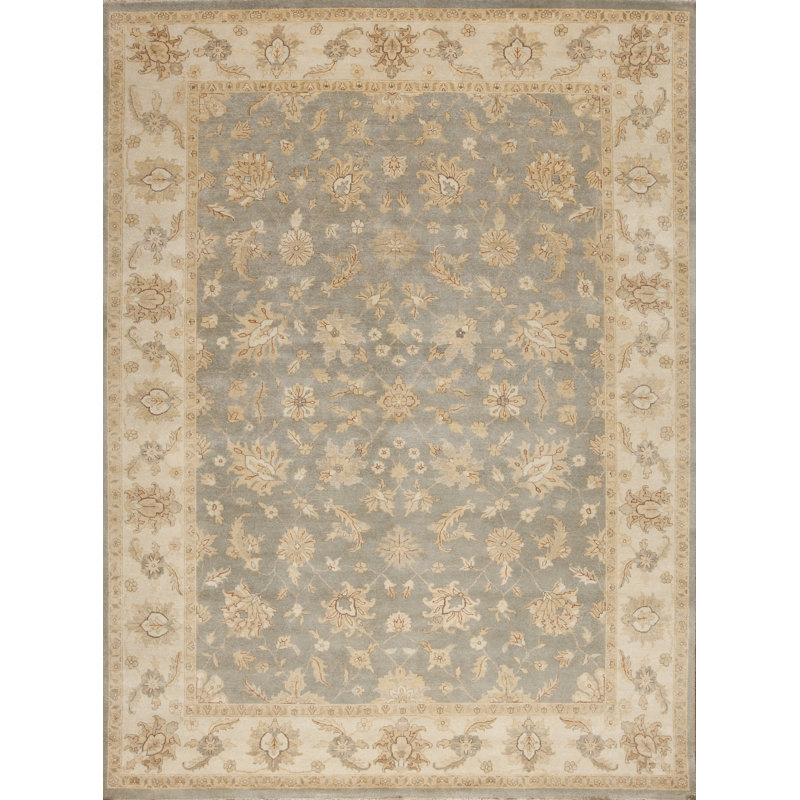 Notting Hill Hand Knotted Wool Area Rug in Light Blue/Beige, Rectangle 6' x 9'