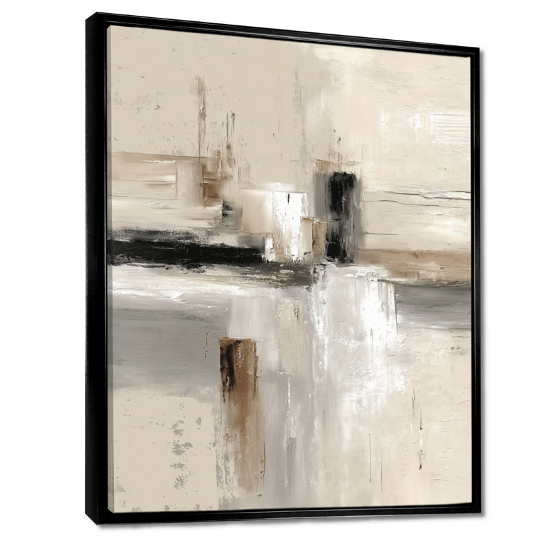 "Brown and Black Brushstroke", peinture abstraite sur toile brune, H 44 po x l 34 po, Cadre flottant, Noir