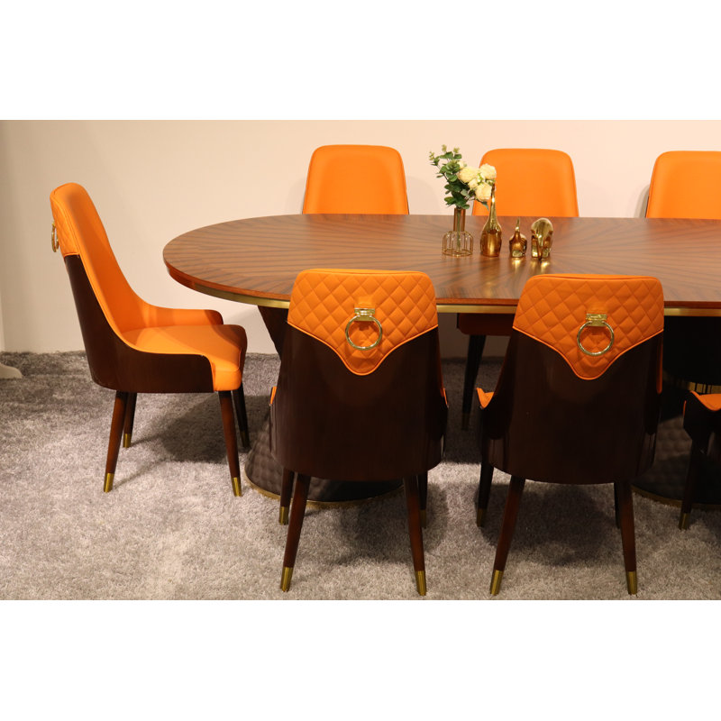 9 Pieces Vogue Lux Rectangular Dining Set, Orange