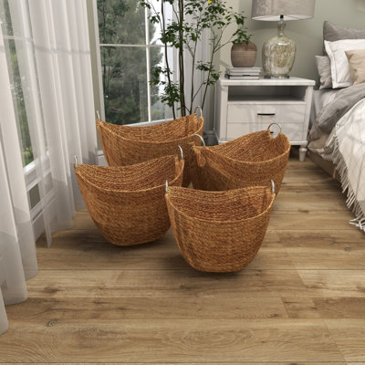 Ensemble de 4 paniers de rangement tissés à la main en ruppie maritime avec poignées en métal