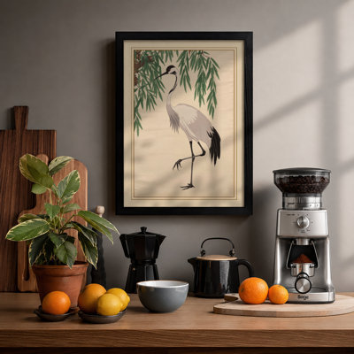 Crane Under Willow Japandi - Framed Print