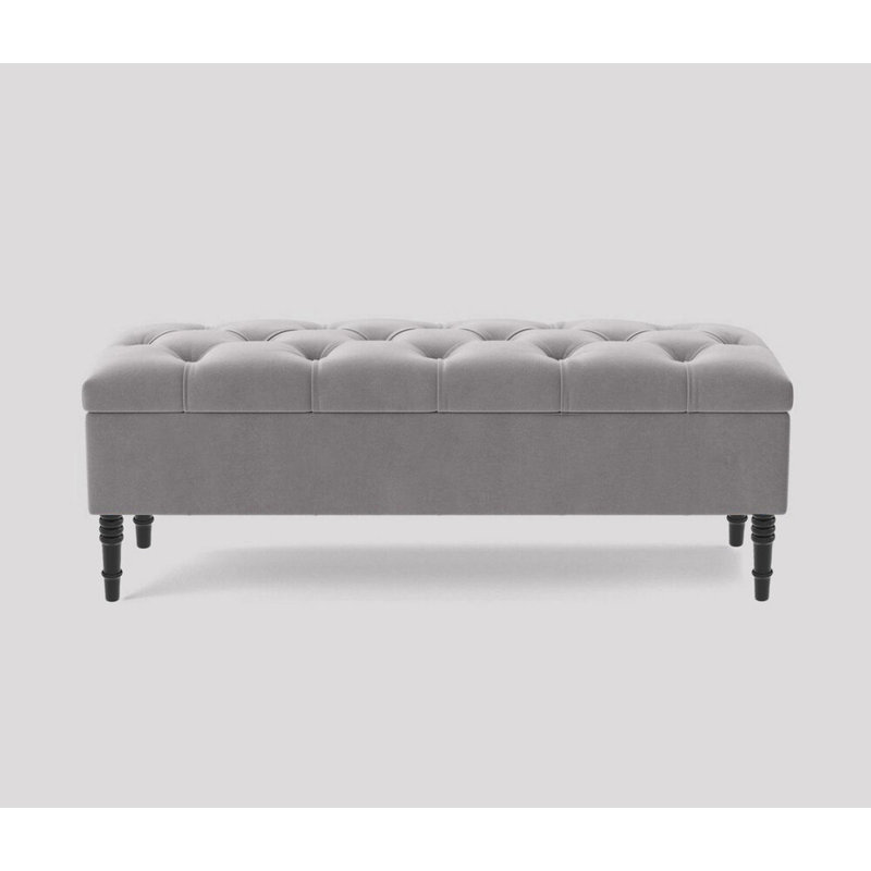 Alyana 120cm Wide Tufted Rectangle Ottoman Storage Bench, Upholstery Velvet Shoe Bench with Turned Wooden Legs