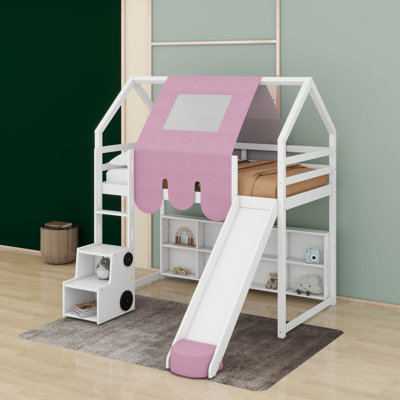 Wooden Loft Bed House-Shaped Frame With A Tent by Harper Orchard