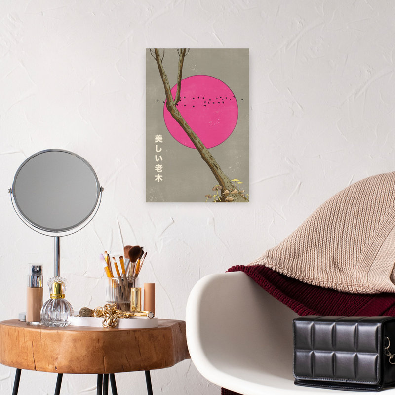 Contemporary Art Ethereal Minimalist Retro Bird Moss Forest Landscape Wall Art - Wrapped Canvas Print