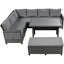 Ensemble de meubles de jardin en forme de L en osier 5 pièces avec 2 tables d'appoint extensibles, table de salle à manger et housses lavables-1036027168