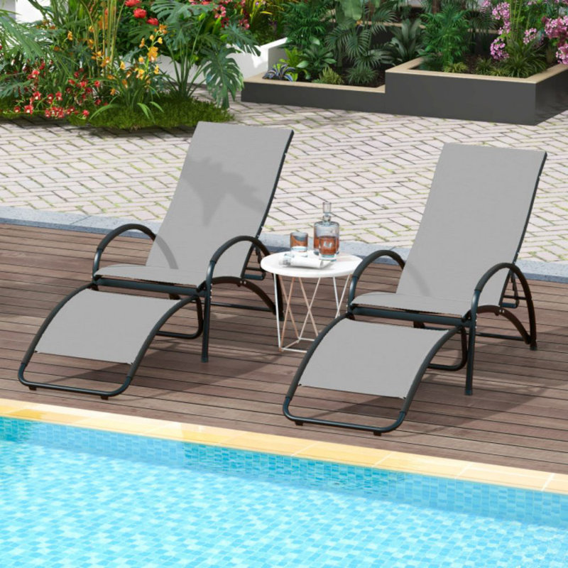 Chaise berçante d'extérieur 2 en 1 avec dossier réglable à 4 positions pour le porche de la piscine, Gris