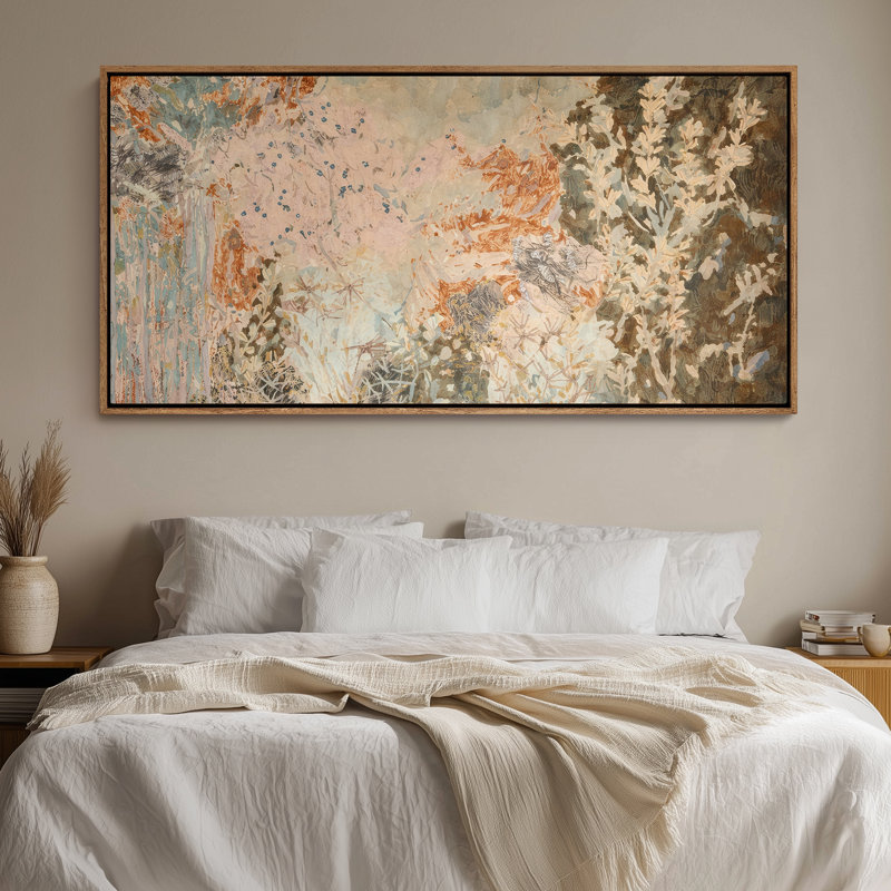Art mural encadré - Formes botaniques abstraites expressives avec des accents terreux et pastel - 16 po x 24 po, 24 po x 36 po