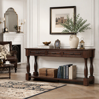 Solid Wood Console Table with 3 Drawers and Bottom Shelf, Easy Assembly, Durable and Stylish Entryway Furniture