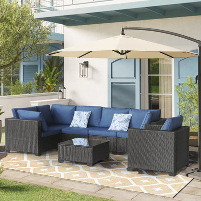 Ensemble de meubles d'extérieur 7 pièces 7 pièces Ensemble de conversation pour balcon Mobilier d'extérieur modulaire d'extérieur