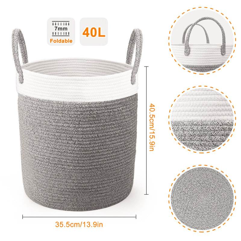 Fabric Laundry Hamper with Handles, Grey