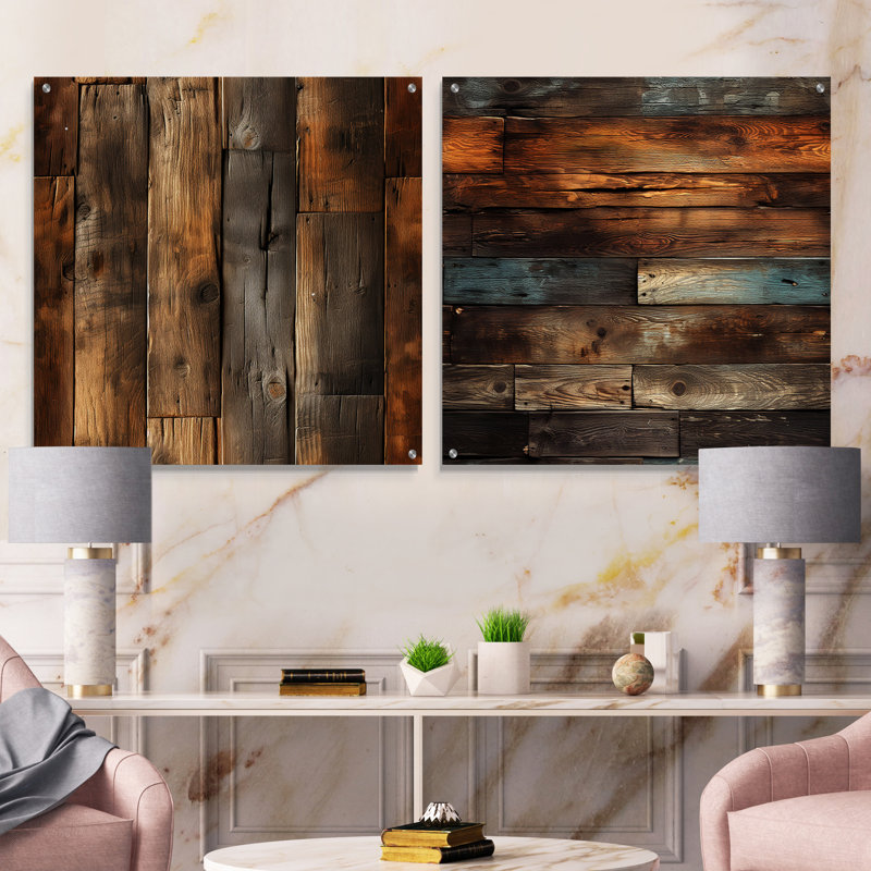 Rustic County Planked Wood - ensemble d'art mural en acrylique sur verre floral, H 36 po x l 73 po
