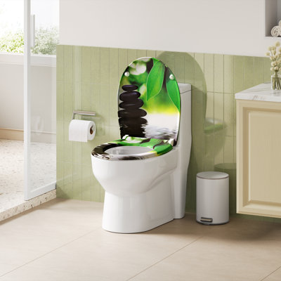 Toilet Seat, Soft Close O-Shape Loo Seat With Quick Release Function, 360° Adjustable Stainless Steel Hinges, Duroplast Top Mounting Toilet Lid, Leaves And Stones Printing