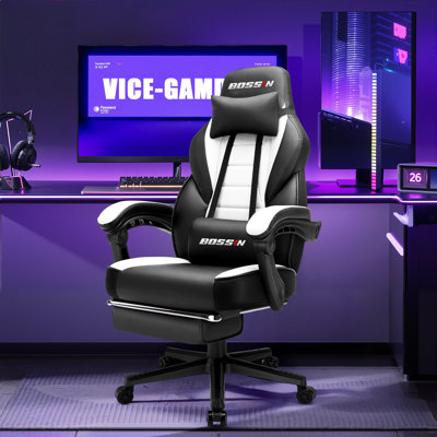 BOSSIN Gaming Chairs with Footrest, Ergonomic Computer Game Chairs with Lumbar Support