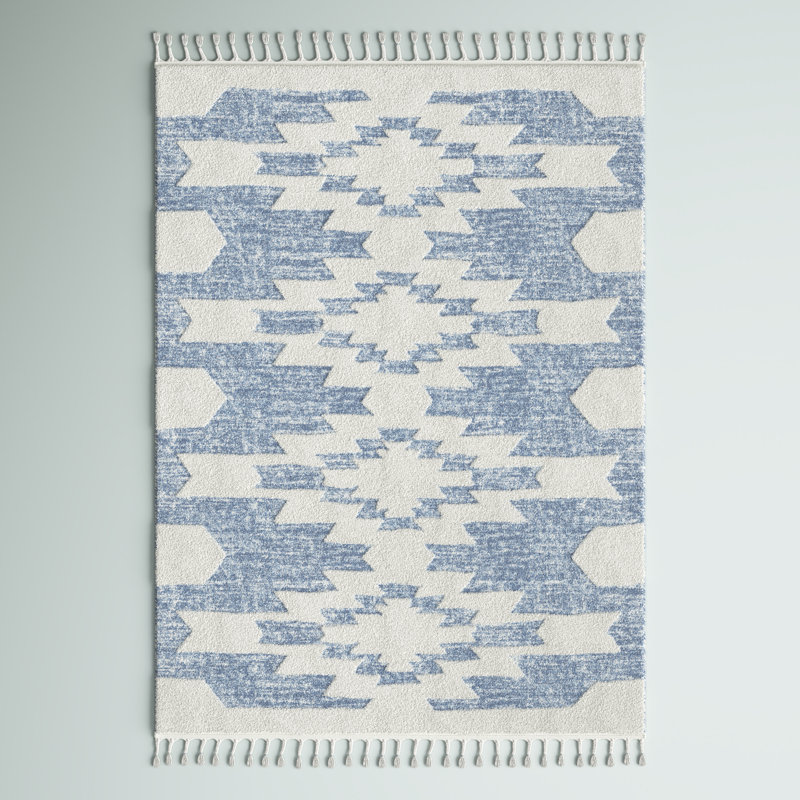 Tapis Lauri Southwestern, Rectangle 8 pi x 10 pi, Bleu / blanc