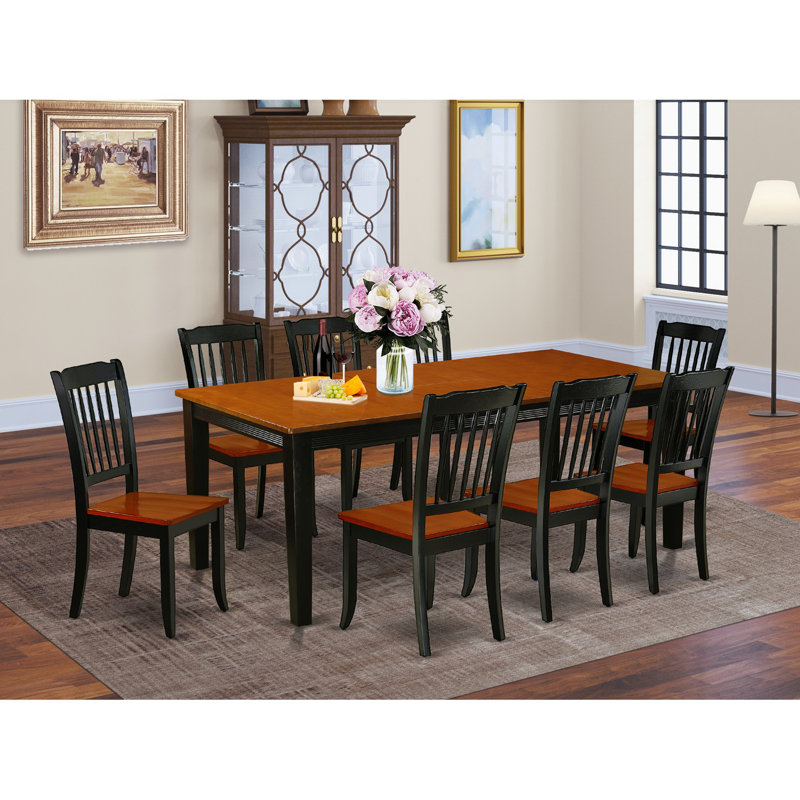 9 Piece Modern Dining Table Set Includes a Rectangle Wooden Table with Butterfly Leaf and 8 Dining Room Chairs, Black & Cherry