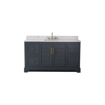 Ensemble de meuble-lavabo autoportant 60 po avec plateau en marbre d'ingénierie Twicken