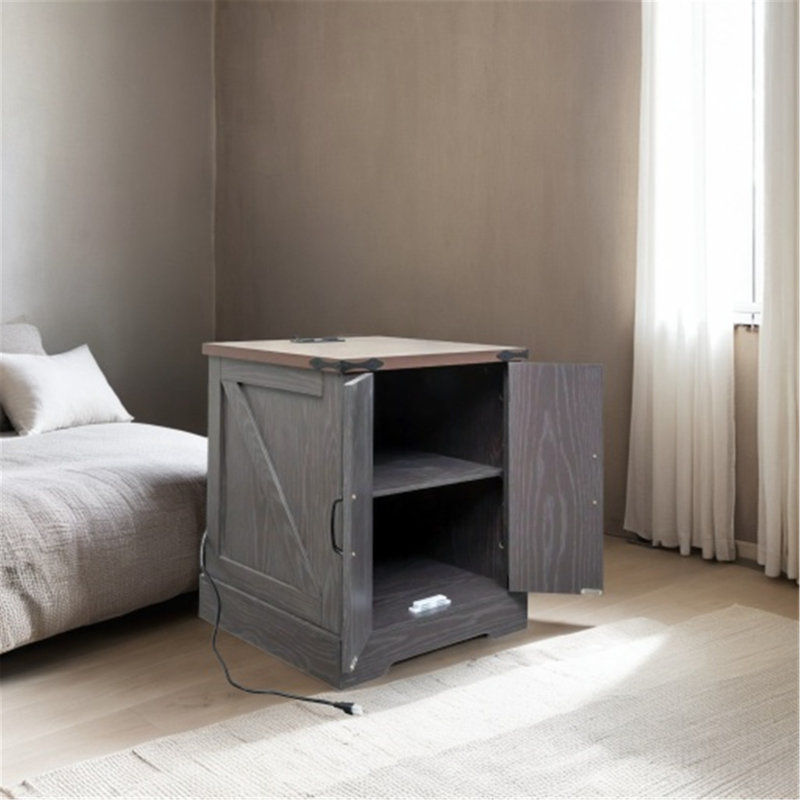Table de bout de ferme polyvalente avec options de charge et de rangement, Gris
