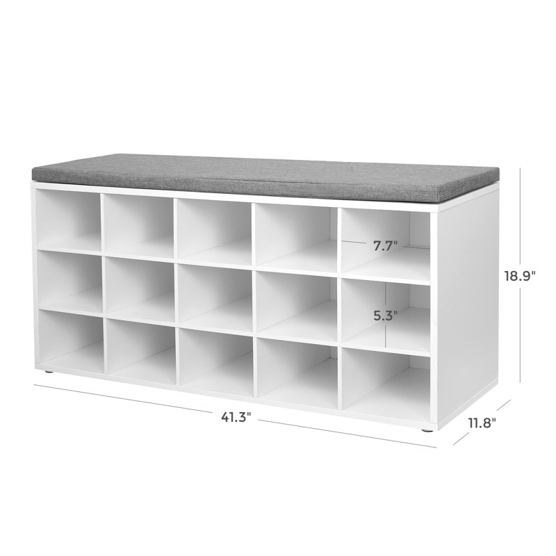 Jurina 15 Pair Shoe Storage Bench, White/Gray