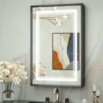 Kassady Recessed & Surface Framed Medicine Cabinet 3-Color 2 Outlets Defog Medicine Cabinet with Mirror