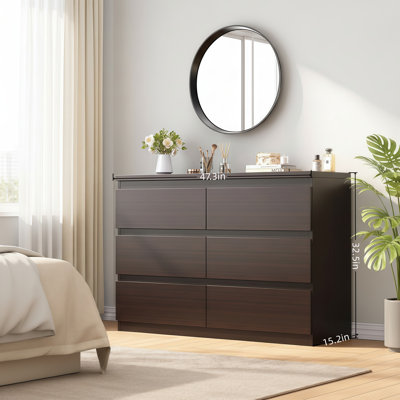 Cette garde-robe rétro à six tiroirs minimaliste brune possède des glissières de tiroir en métal lisse et offre beaucoup de rangement. Il convient aux chambres à coucher, aux salons, aux entrées et aux couloirs.
