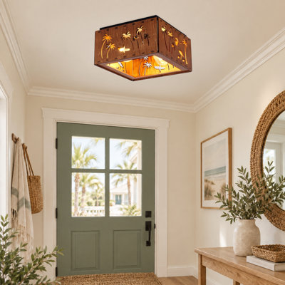 Plafonnier rustique en bois à 2 lumières avec découpes décoratives