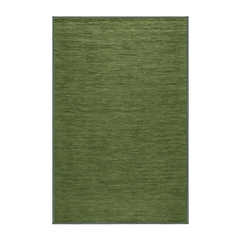 Machine Washable Solid Green Area Rug, Rectangle 6' x 9'