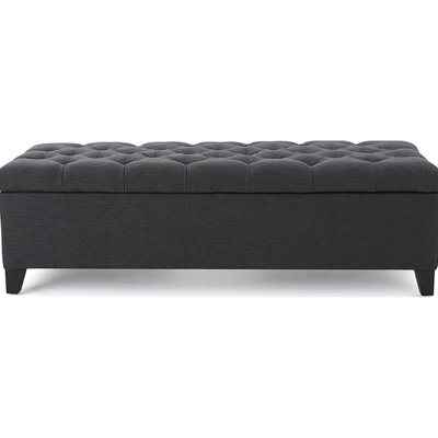 Structure en bois de bouleau de 51 po x 17,5 po x 17 po en tissu gris foncé avec capitonnage à boutons et surpiqûres de losanges, option polyvalente avec décor, l 51 po x P 17,5 po H 17 po, cadre, rangement fonctionnel et siège