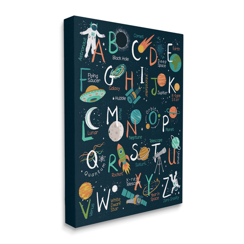 Starry Space Alphabet Fantasy Constellations UFO ABC's - Art textuel, H 20 po x l 16 po x P 2 po, Toile tendue