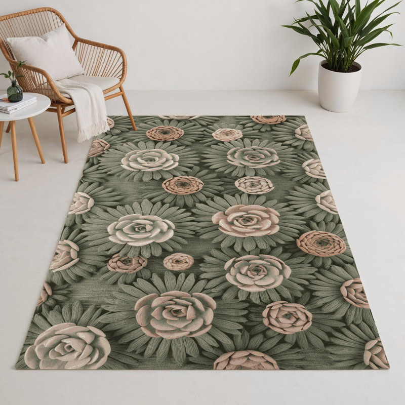 Tapis d'intérieur et d'extérieur brun Botanical, Rectangle 5 pi x 7 pi
