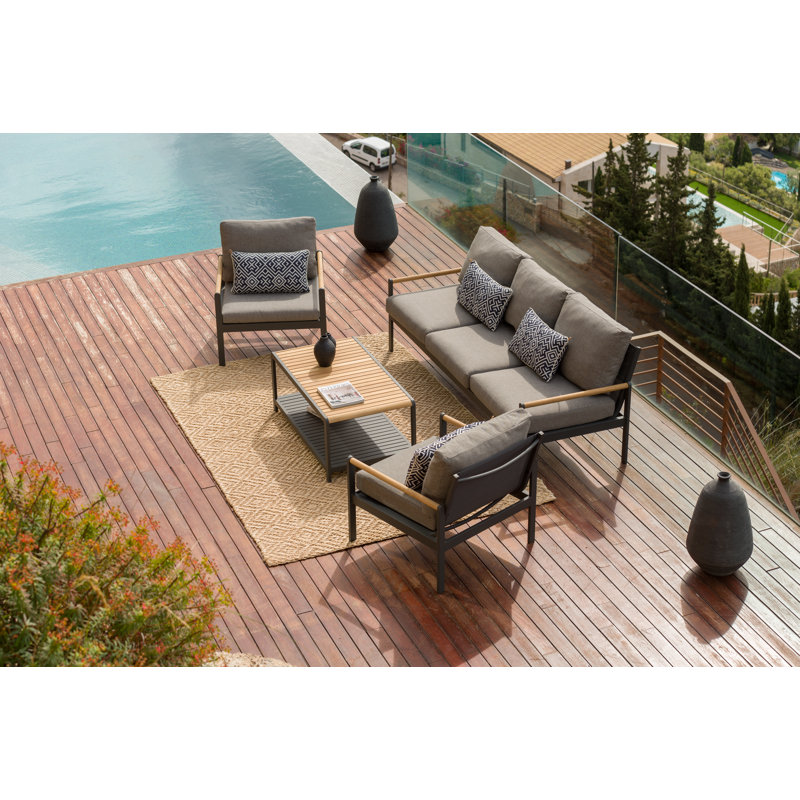 LifestyleGarden Upolu Aluminum and FSC Teak Outdoor Patio Rectangular Coffee Table