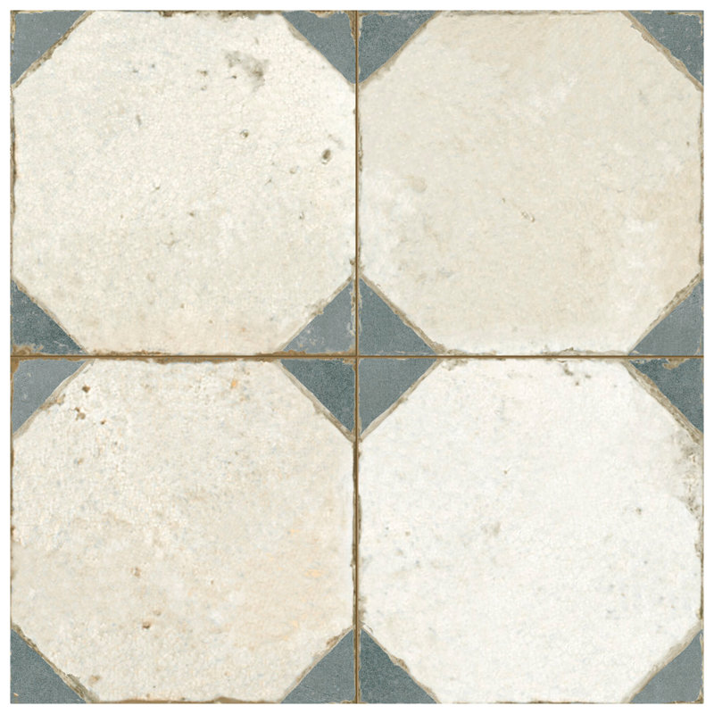 Kings Yard 18" x 18" Ceramic Patterned Wall & Floor Tile, Beige/Blue
