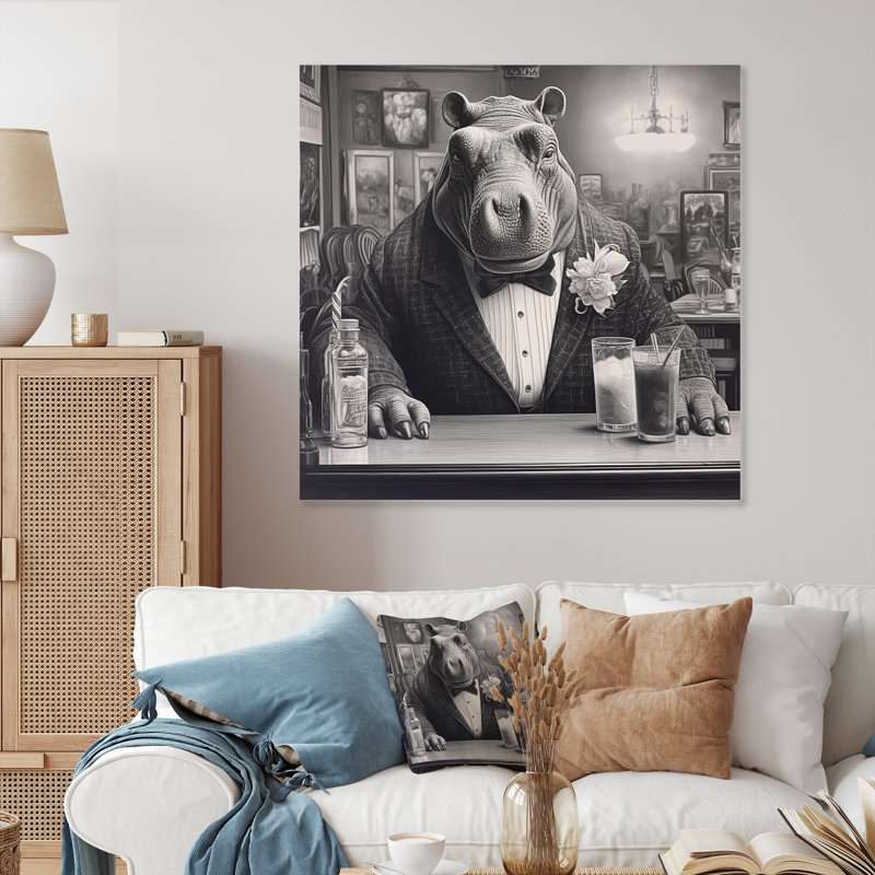 Rhino «A A Drink II» - reproduction d'animaux sur métal, H 16 po x l 16 po x P 1 po