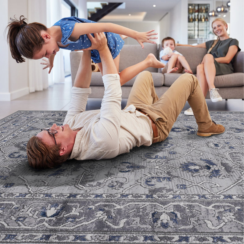 Tapis gris / bleu 8 x 10 po - Teinté, ne perd pas ses poils, Rectangle 7 pi 9 po x 10 pi